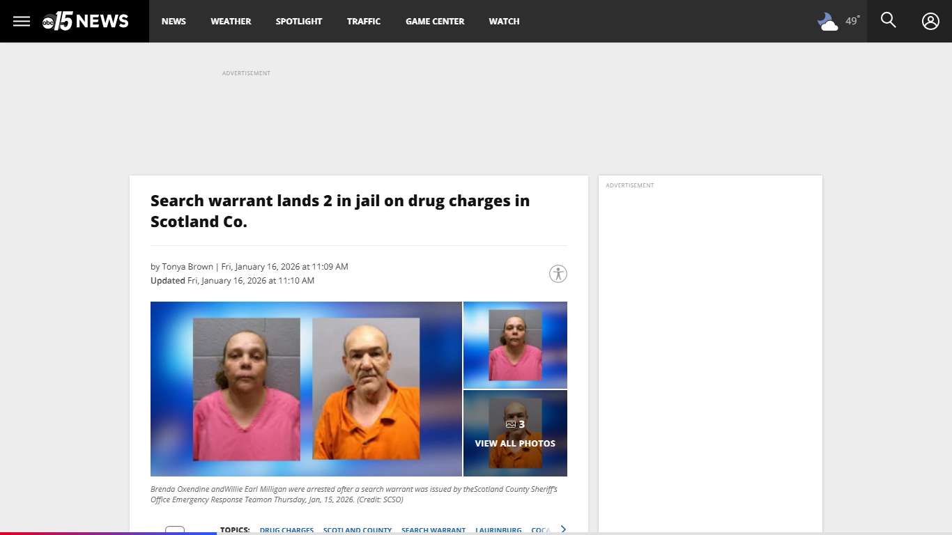 Search warrant lands 2 in jail on drug charges in Scotland Co.