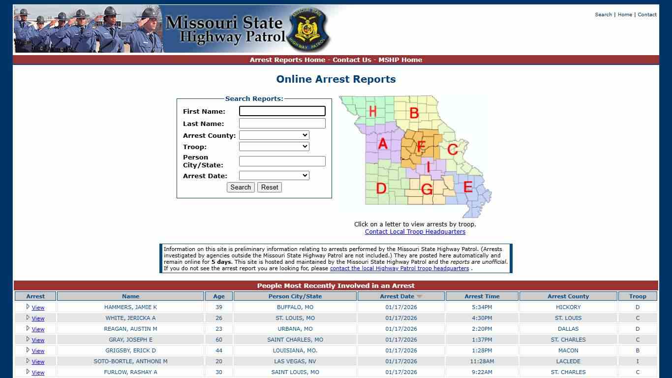 Missouri State Highway Patrol - Arrest Reports