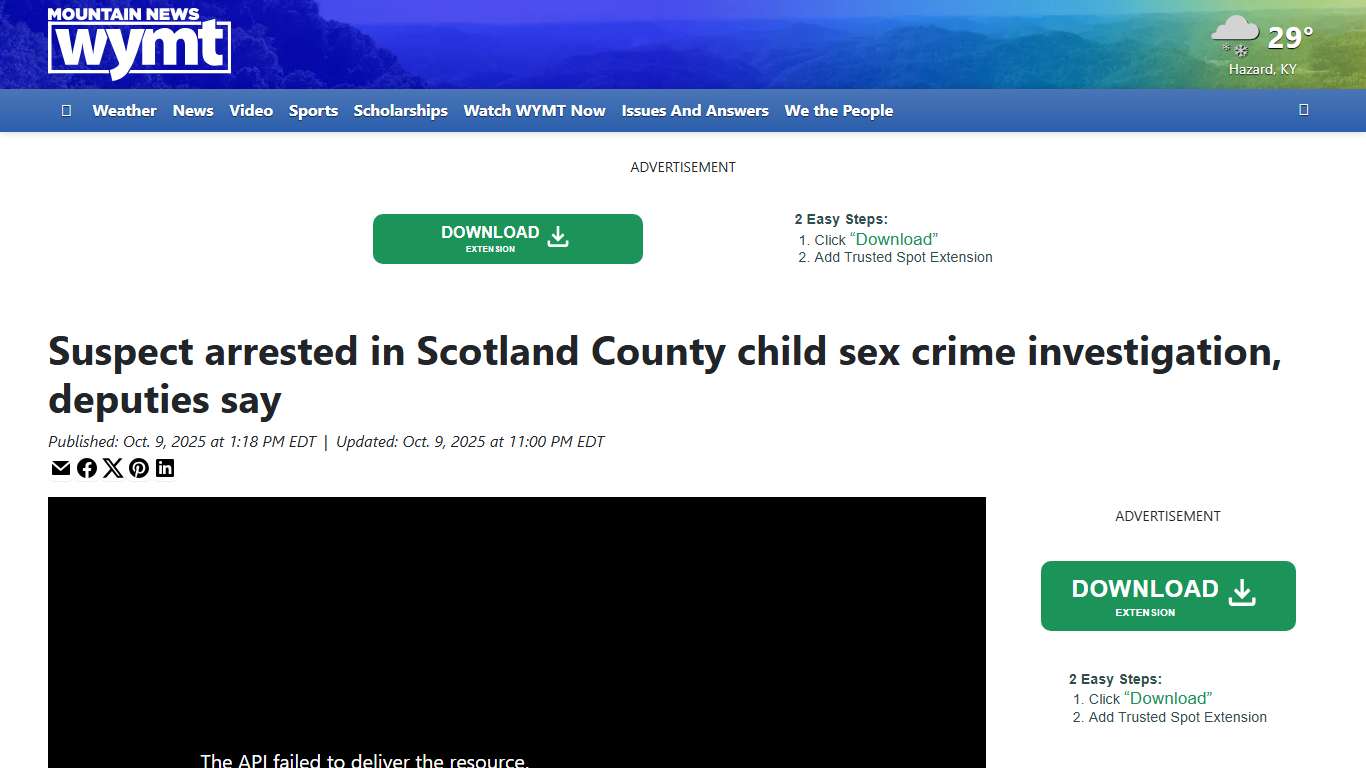Suspect arrested in Scotland County child sex crime investigation, deputies say